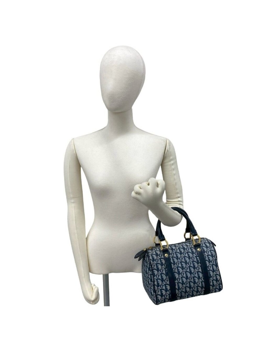 ★SOLD★ Dior Trotter Pattern Canvas Leather Mini Boston Bag Navy - Picture 2 of 10